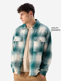 Plaid: Light Emerald And White Men Flannel Shackets