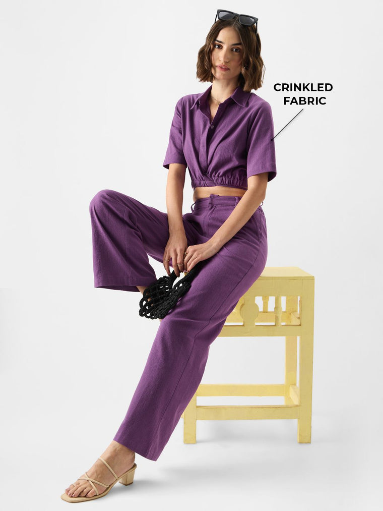 Solids: Plum Women Cropped Shirts