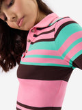 Carnation Rib-Knit Polo Women Cropped Polos
