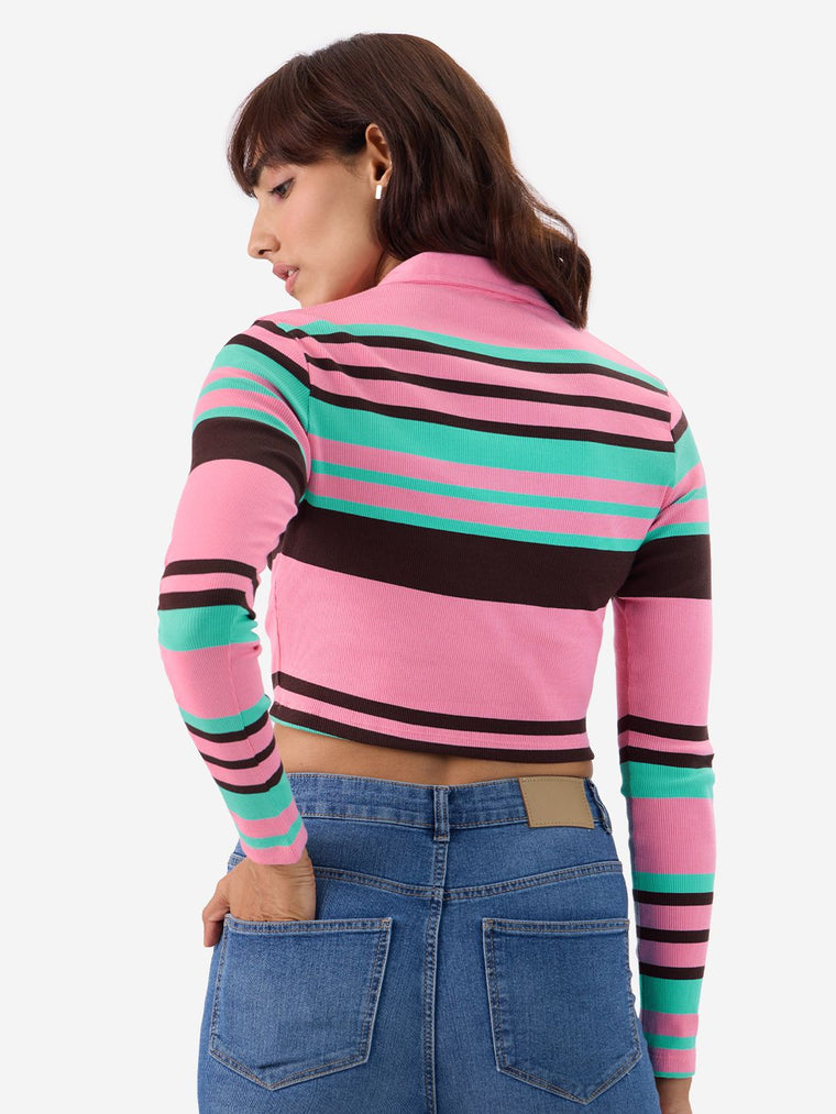 Carnation Rib-Knit Polo Women Cropped Polos