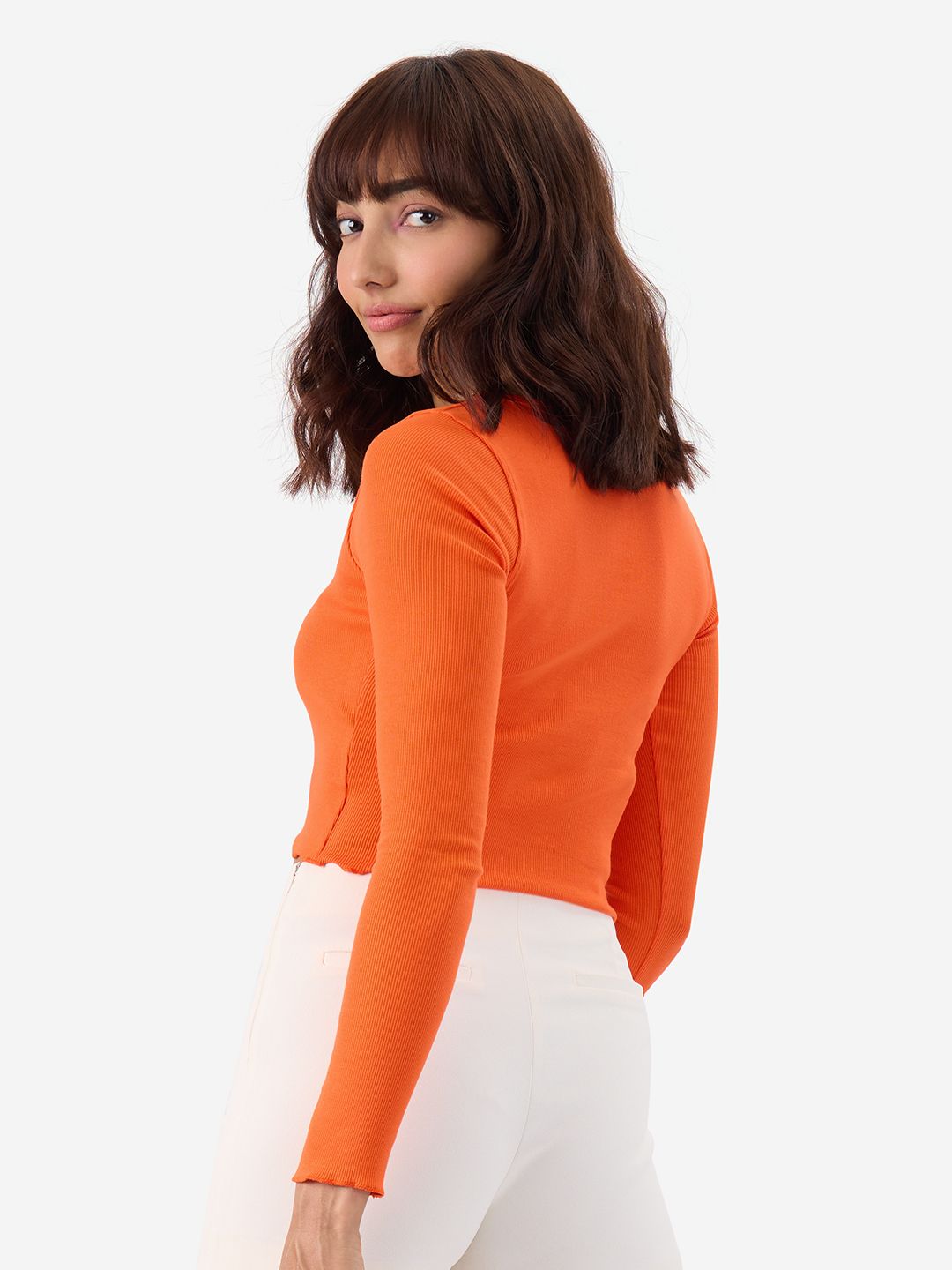 Flame Orange Ribbed Top Women Knit Tops