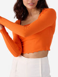 Flame Orange Ribbed Top Women Knit Tops