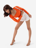 Flame Orange Ribbed Top Women Knit Tops