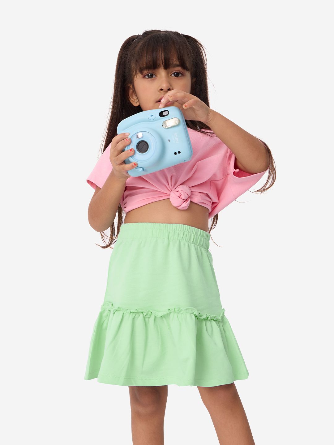Solids: Mint Girls Cotton Tiered Skirts (2-8 Yrs)