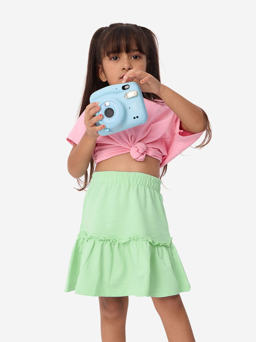 Solids: Mint Girls Cotton Tiered Skirts (2-8 Yrs)