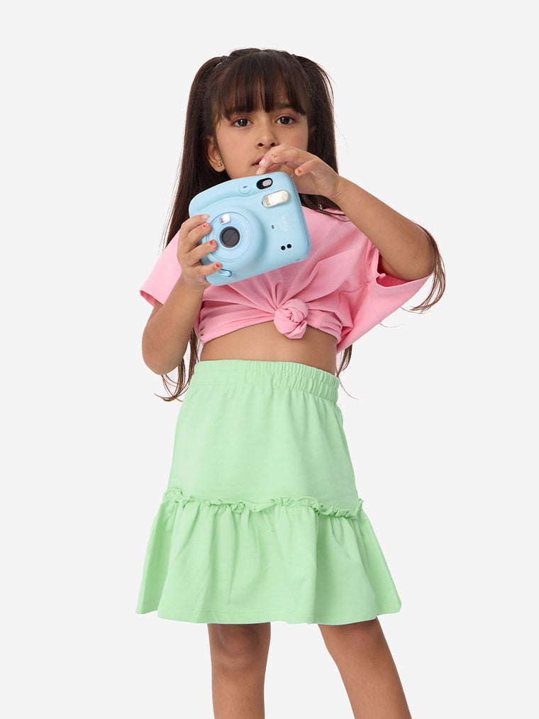 Solids: Mint Girls Cotton Tiered Skirts (2-8 Yrs)