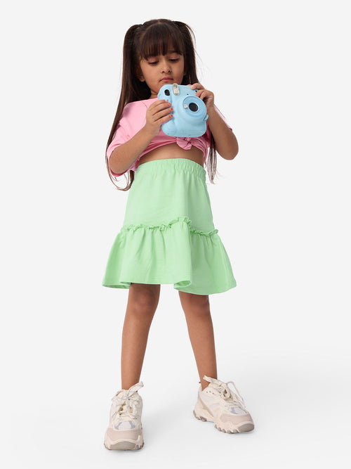 Solids: Mint Girls Cotton Tiered Skirts (2-8 Yrs)