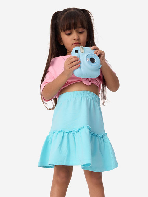Solids: Turquoise Girls Cotton A-Line Skirts (2-8 Yrs)