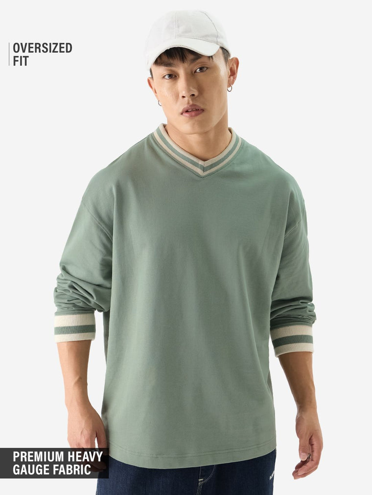Solids: Sage Green Oversized Full Sleeve T-Shirts
