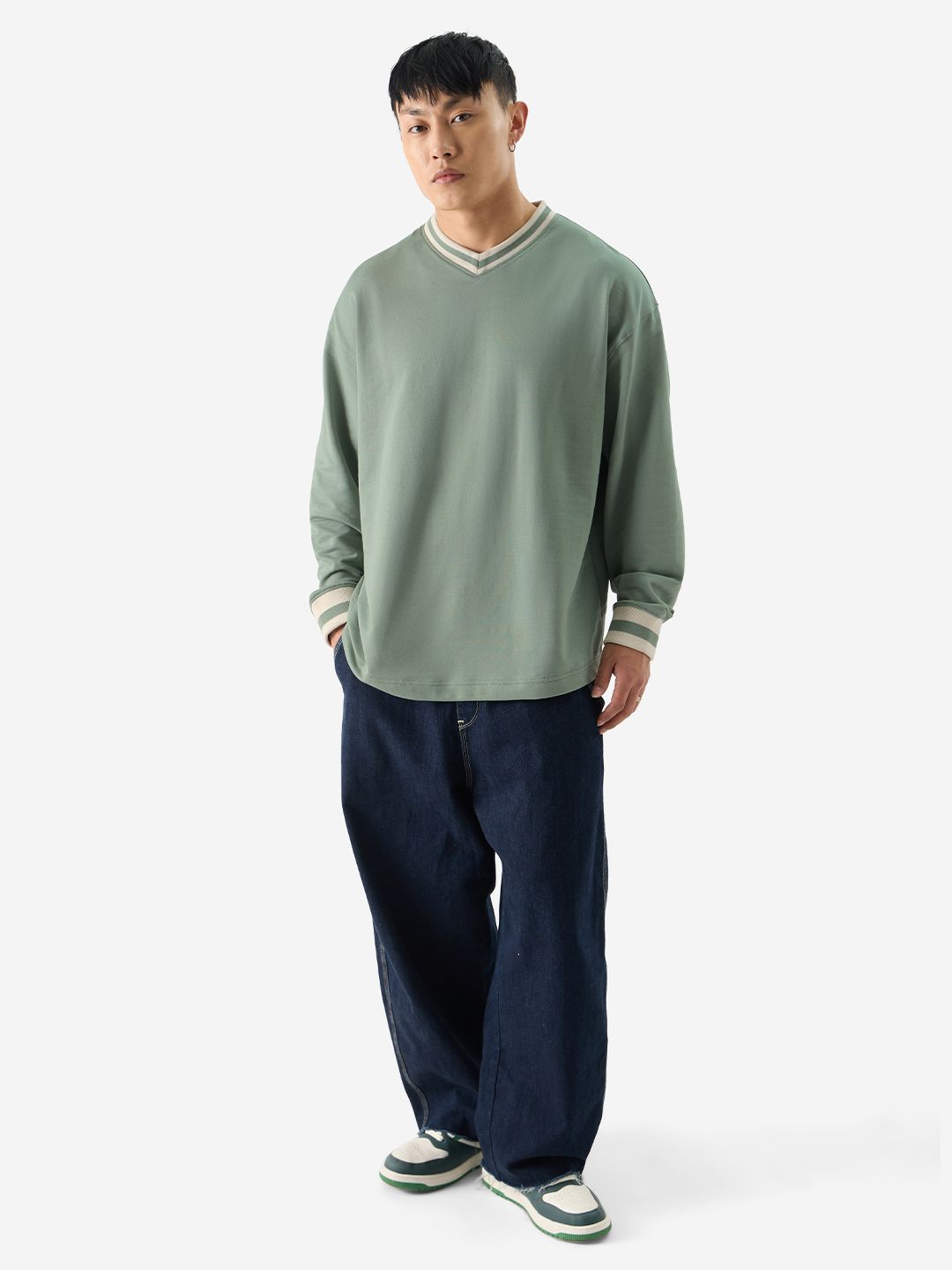 Solids: Sage Green Oversized Full Sleeve T-Shirts