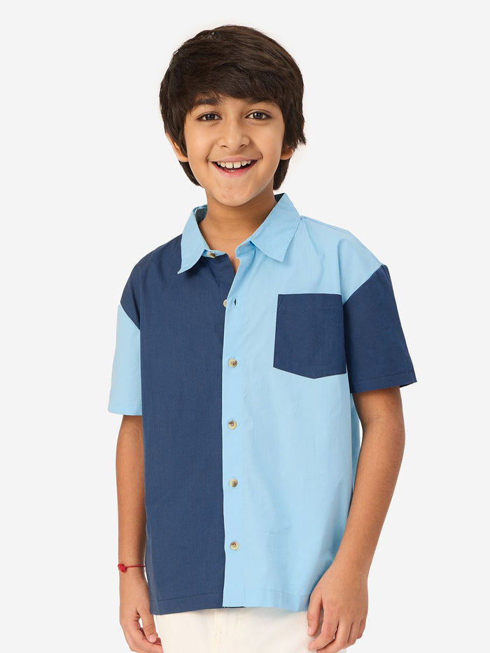 Solids: Celestial Blue (Colourblock) Boys Cotton Shirts (2-8 Yrs)
