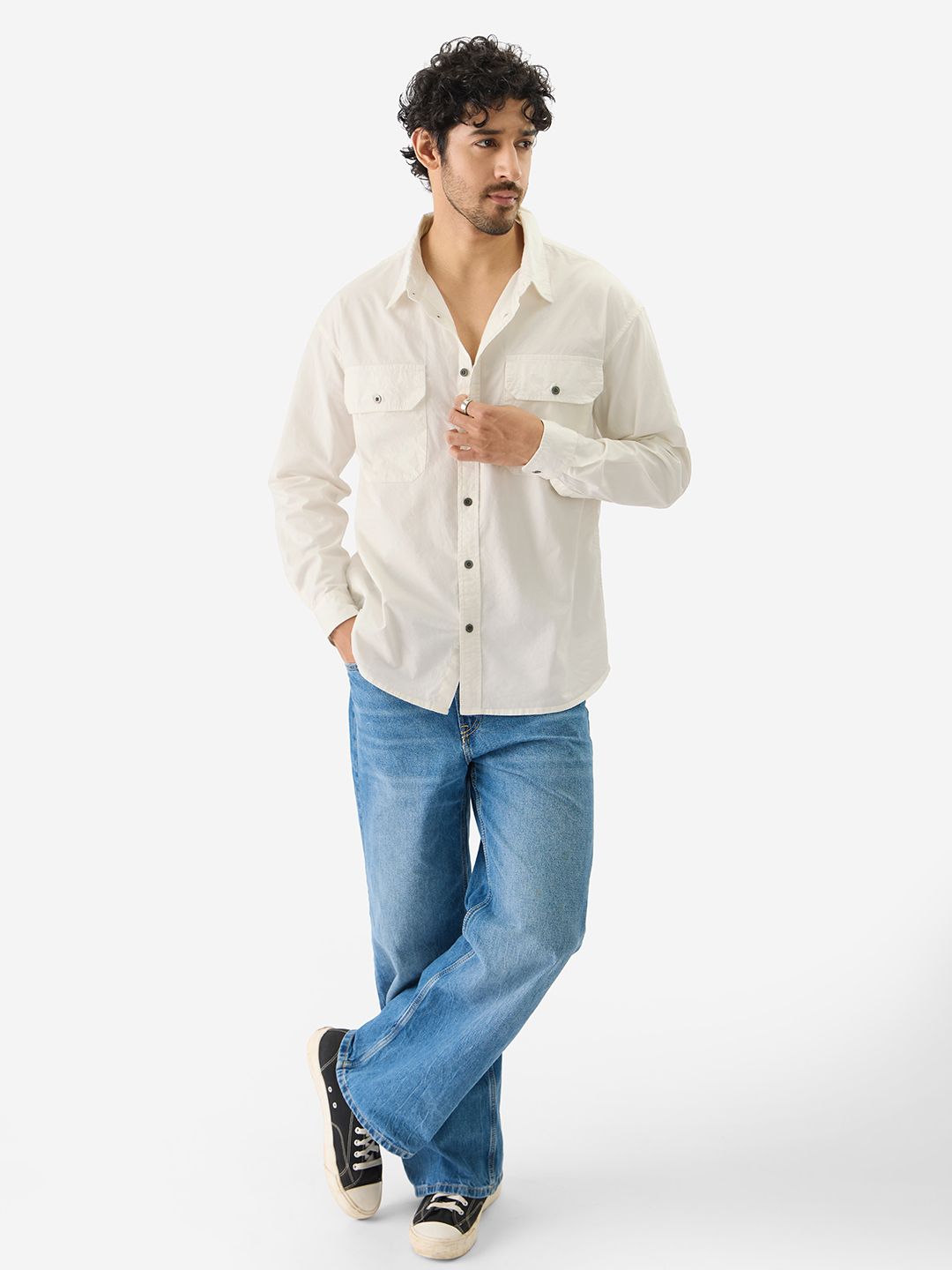 Solids: Off White Men Utility Shirts