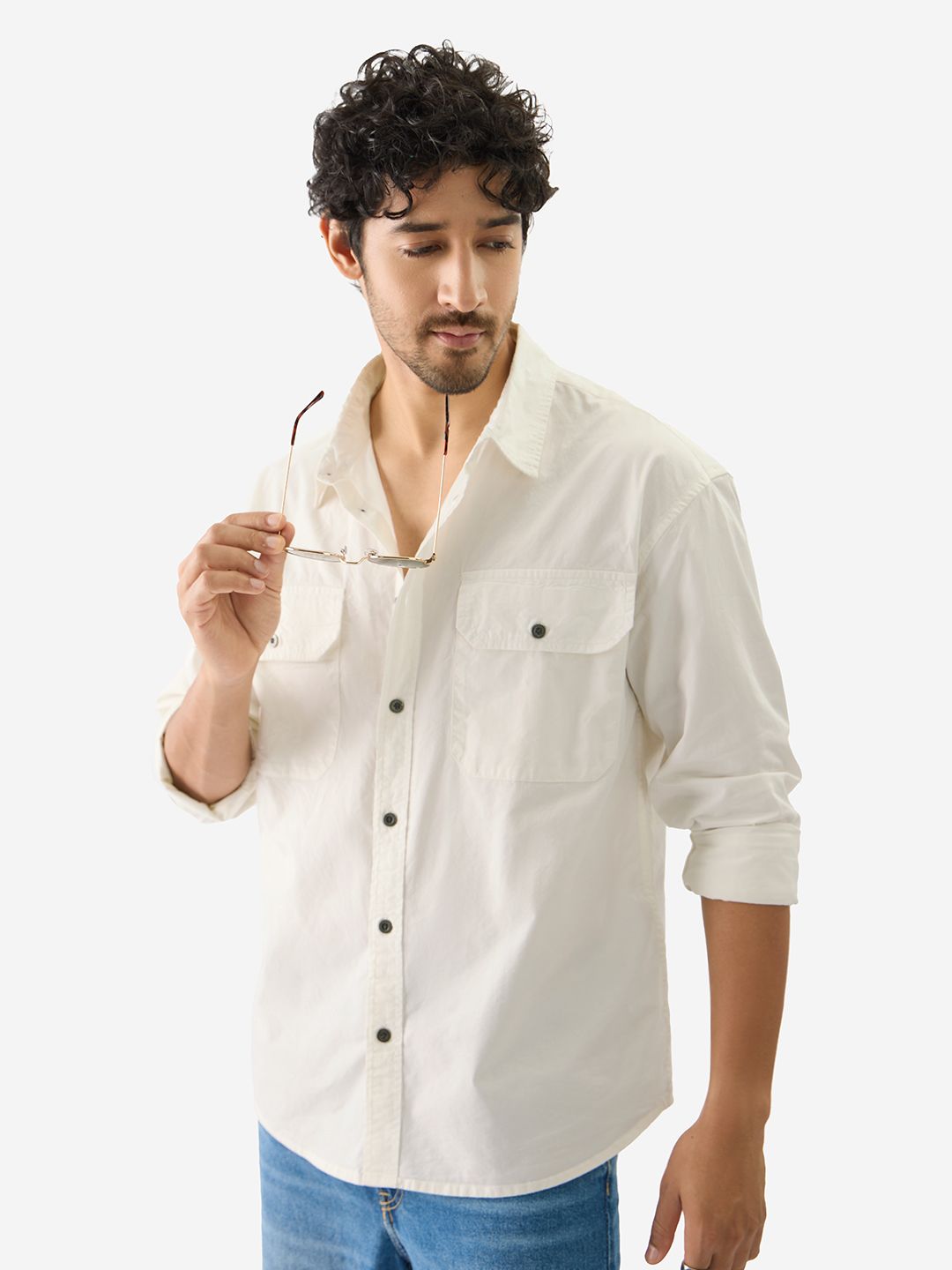 Solids: Off White Men Utility Shirts