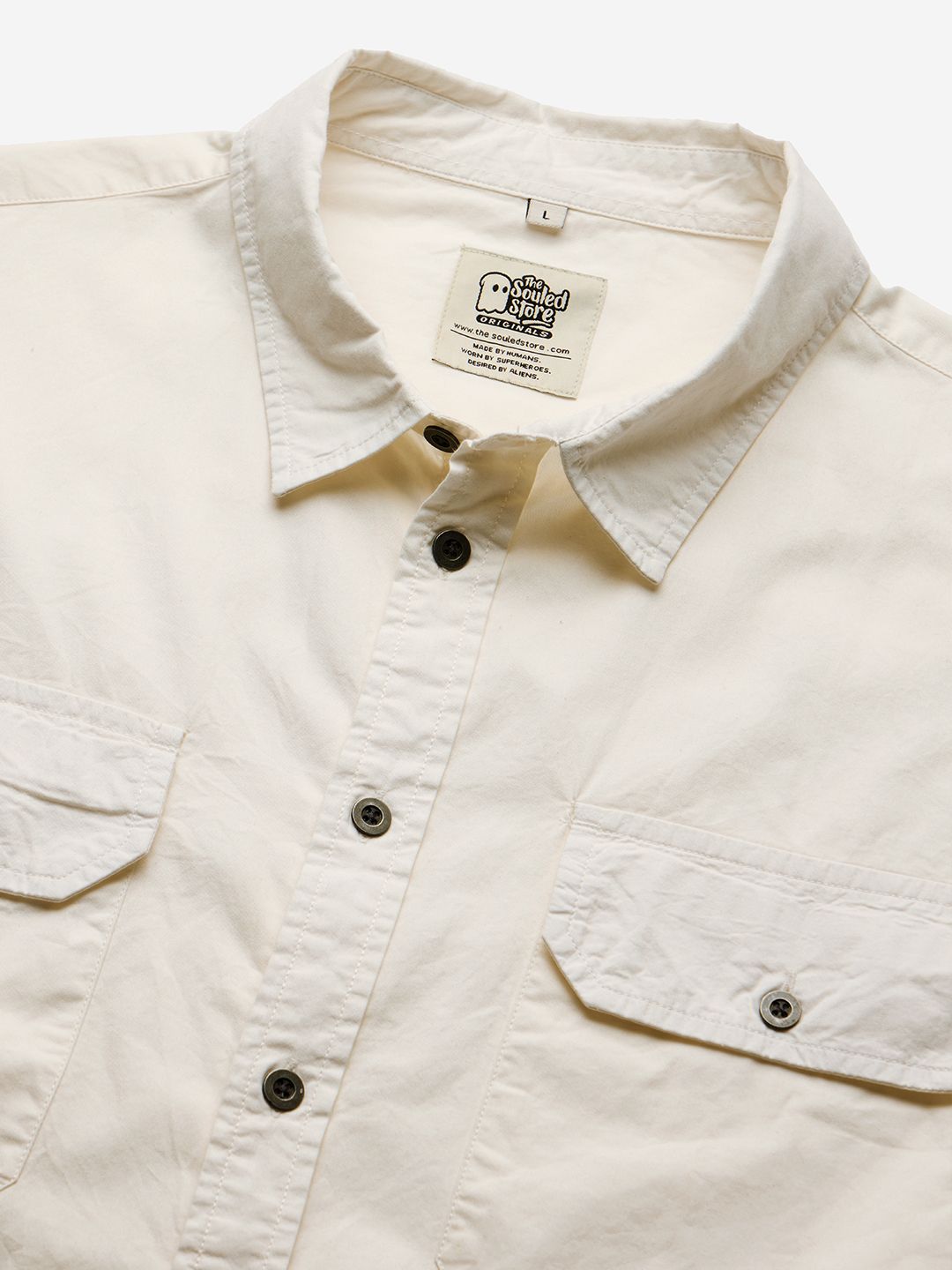 Solids: Off White Men Utility Shirts