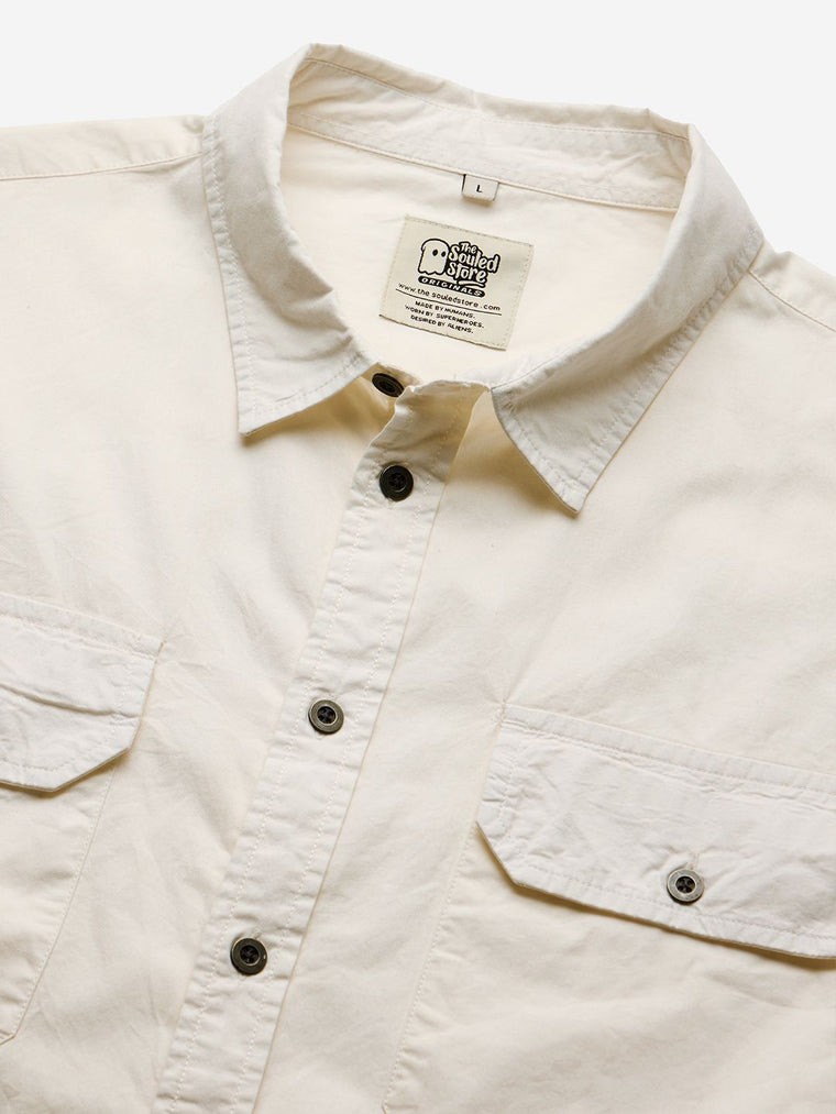 Solids: Off White Men Utility Shirts