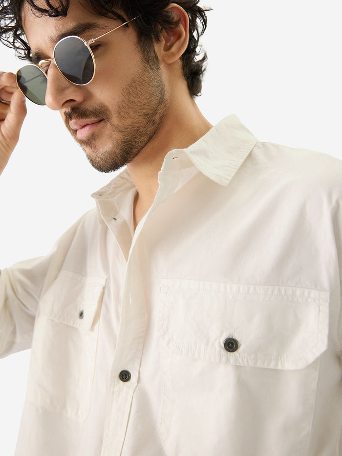 Solids: Off White Men Utility Shirts