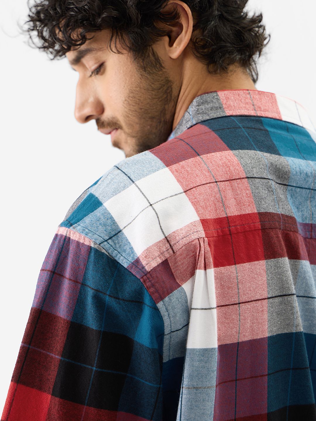 Plaid: Black, Blue and Red Men Relaxed Shirts