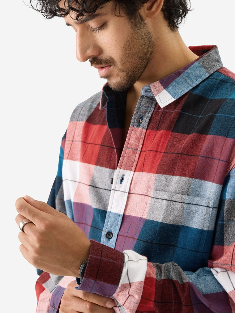 Plaid: Black, Blue and Red Men Relaxed Shirts