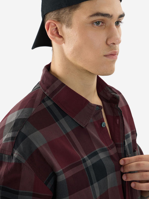 Plaid:  Red, Grey Men Relaxed Shirts
