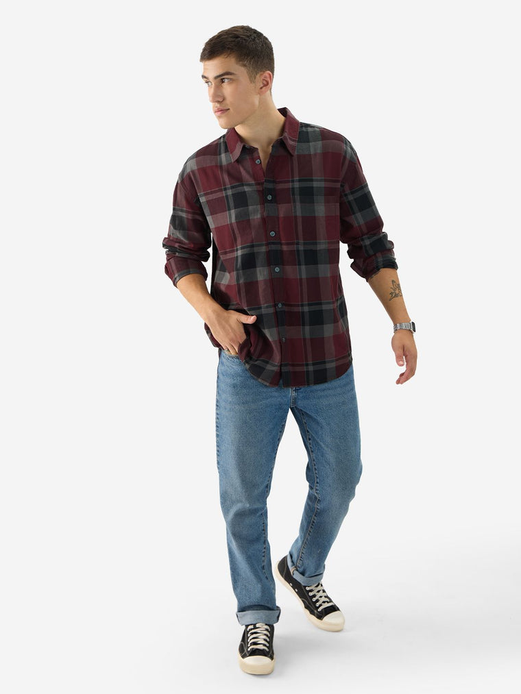 Plaid:  Red, Grey Men Relaxed Shirts