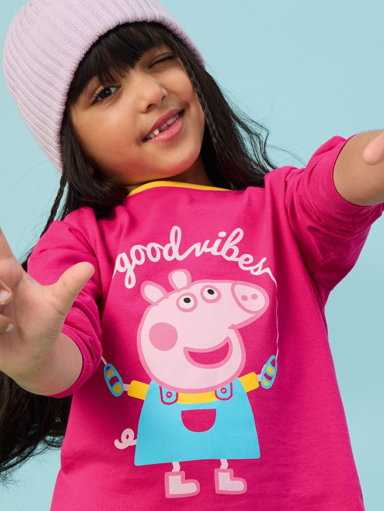 Peppa Pig: Good Vibes Girls Cotton Full Sleeve T-Shirts (2-8 Yrs)