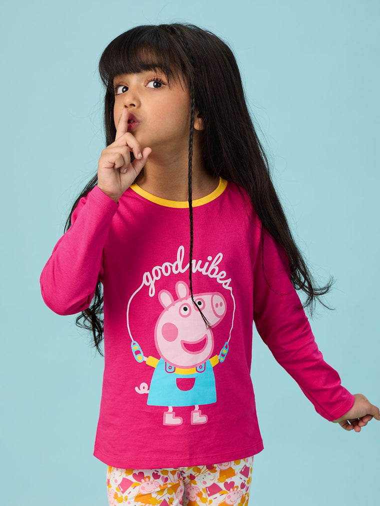 Peppa Pig: Good Vibes Girls Cotton Full Sleeve T-Shirts (2-8 Yrs)