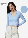 Essential Solids: Blue Women Cropped Polos