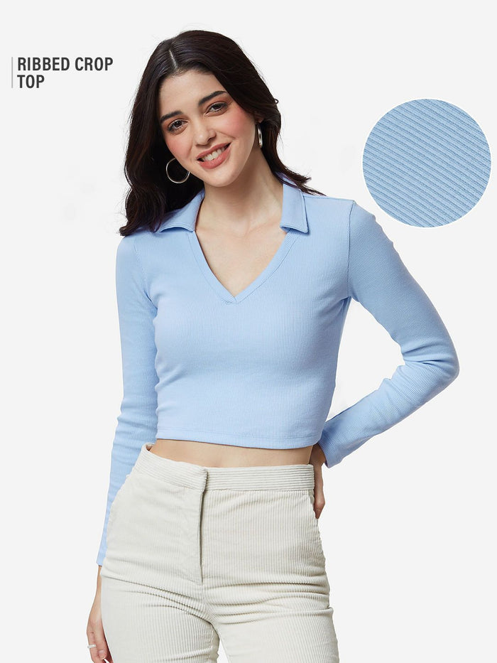 Essential Solids: Blue Women Cropped Polos