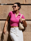 Essential Solids: Hot Pink Women Cropped Polos
