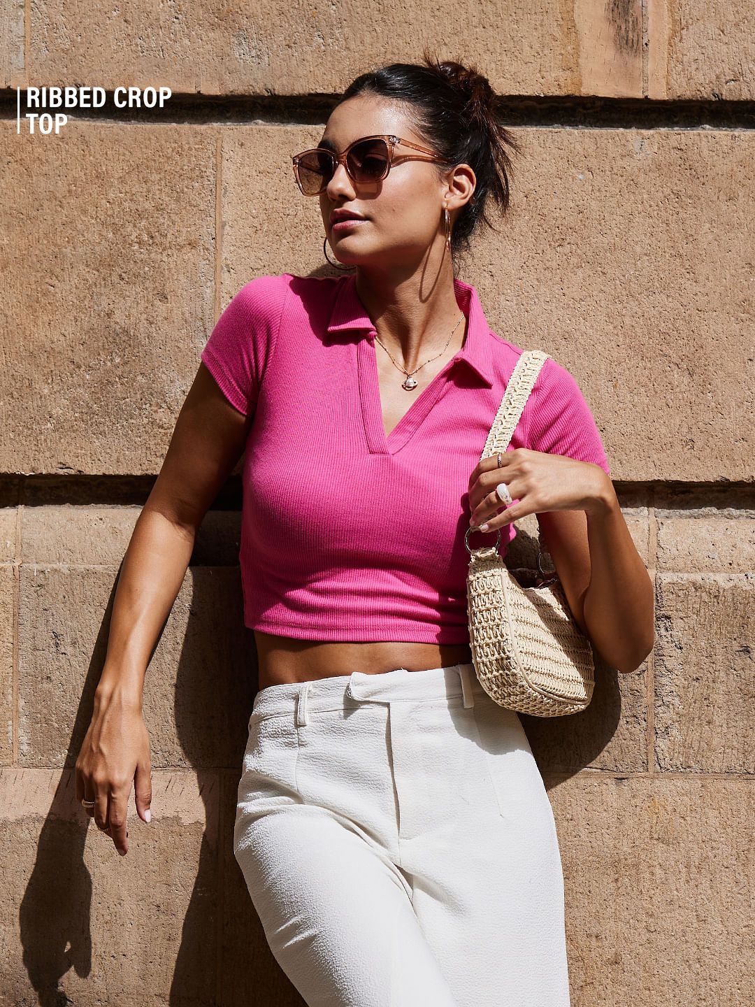 Essential Solids: Hot Pink Women Cropped Polos