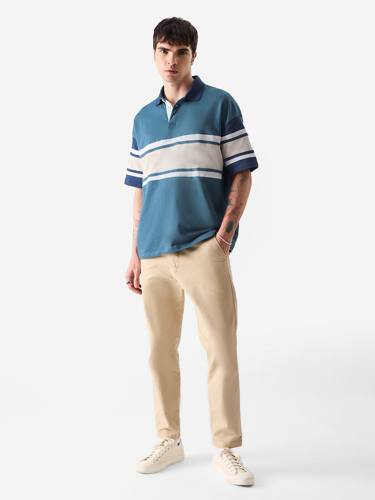 Solids: Ocean Blue Colourblock Oversized Polos