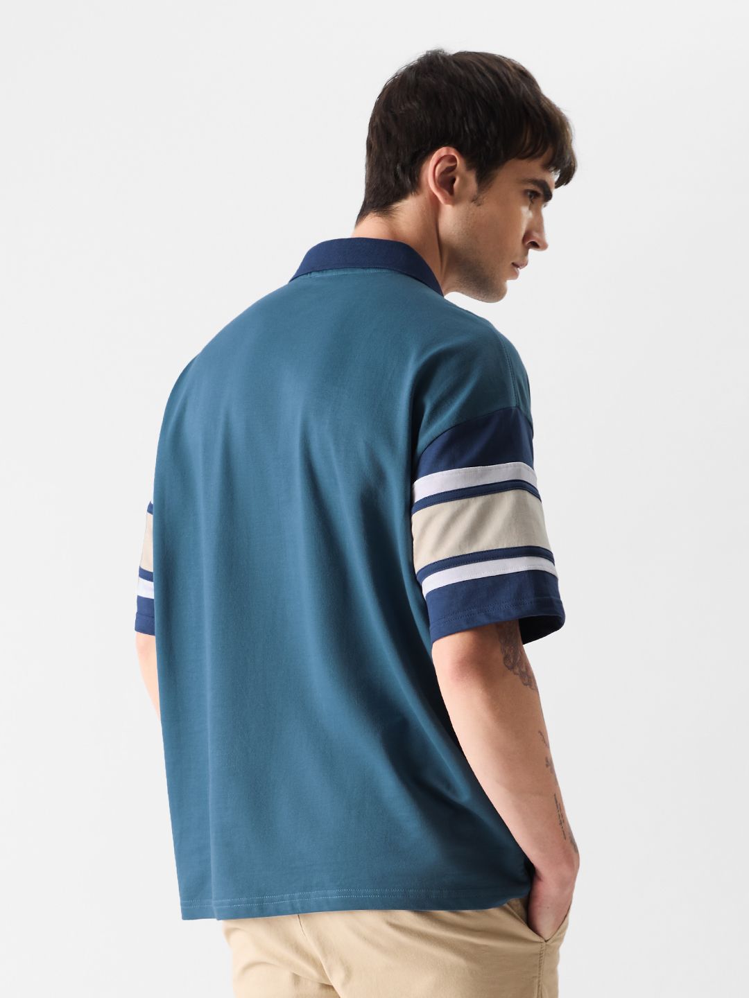 Solids: Ocean Blue Colourblock Oversized Polos