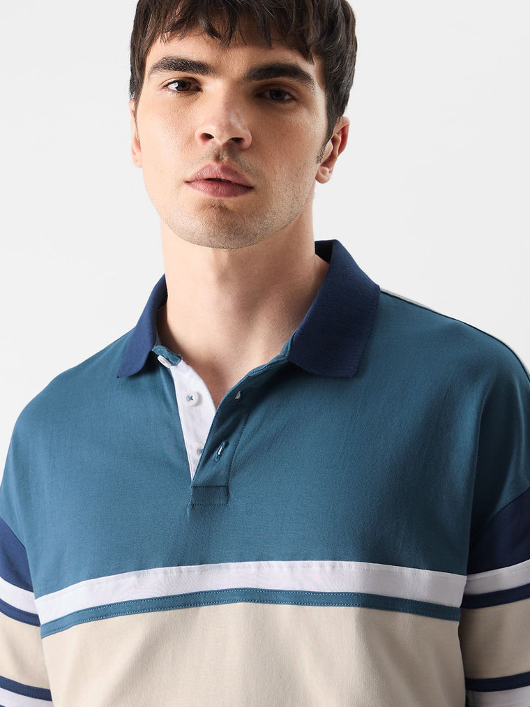 Solids: Ocean Blue Colourblock Oversized Polos