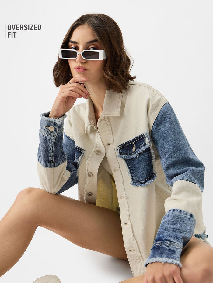 Denim Jacket: Indigo Cream Women Denim Jackets