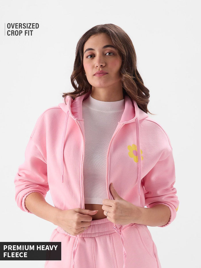 Rosette Hoodie Women Cropped Zipper Hoodies