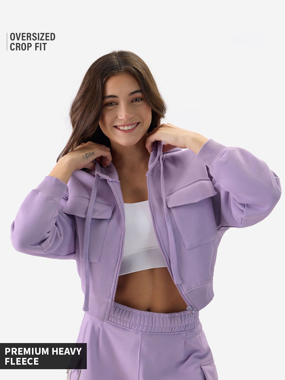 Utility Hoodie: Lilac Women Cropped Zipper Hoodies