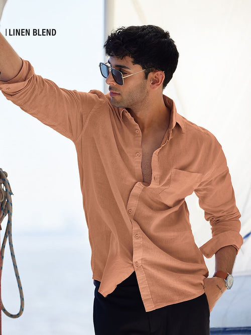 Cotton Linen: Coral Peach Cotton Linen Shirts