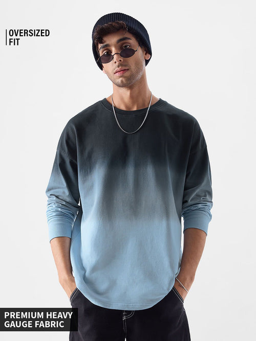 Ombre: Midnight Blue Oversized Full Sleeve T-Shirts
