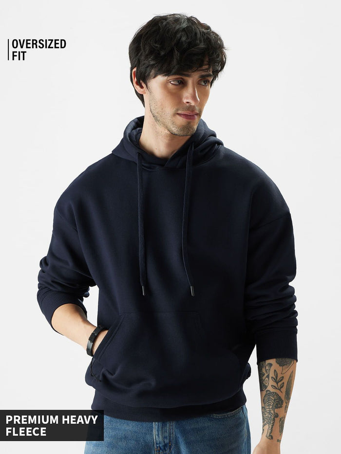 Solids: Navy Blue Men Oversized Hoodies