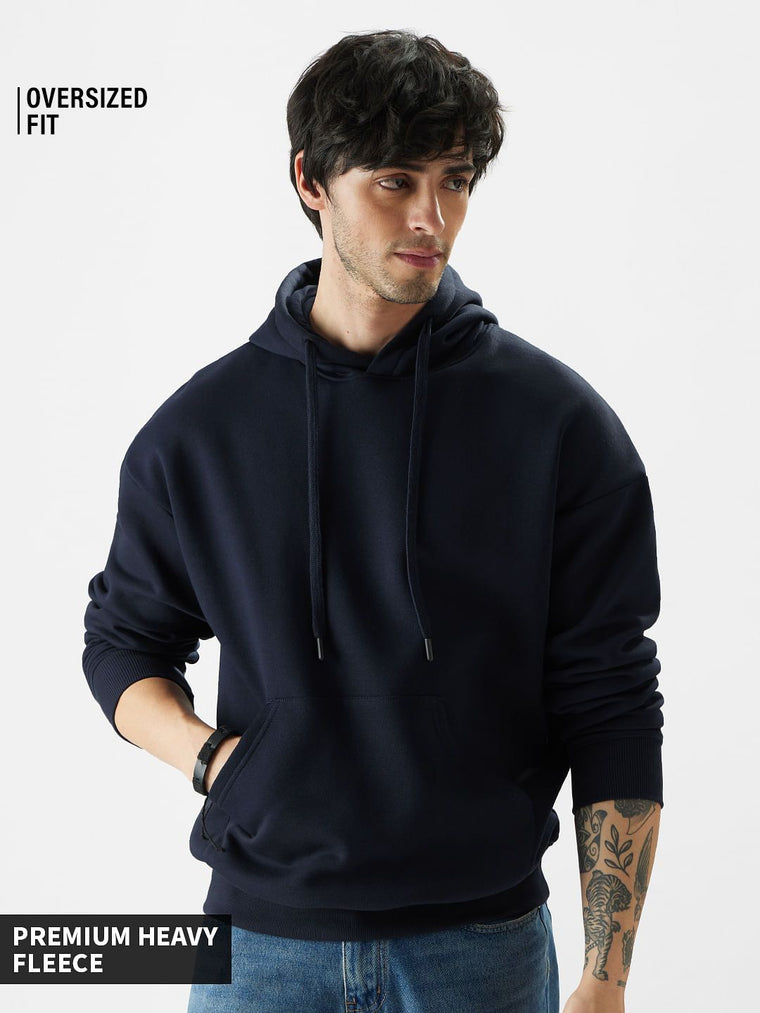 Solids: Navy Blue Men Oversized Hoodies