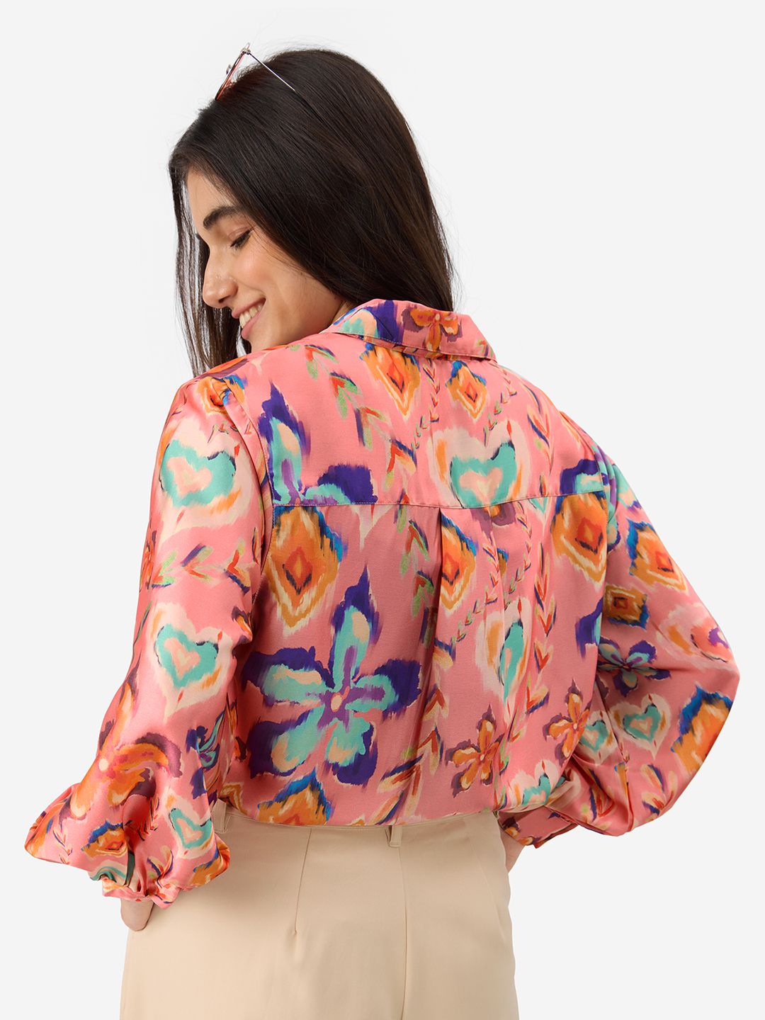 Satin Shirt: Floral Ink Women Relaxed Shirts