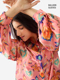 Satin Shirt: Floral Ink Women Relaxed Shirts