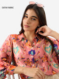 Satin Shirt: Floral Ink Women Relaxed Shirts