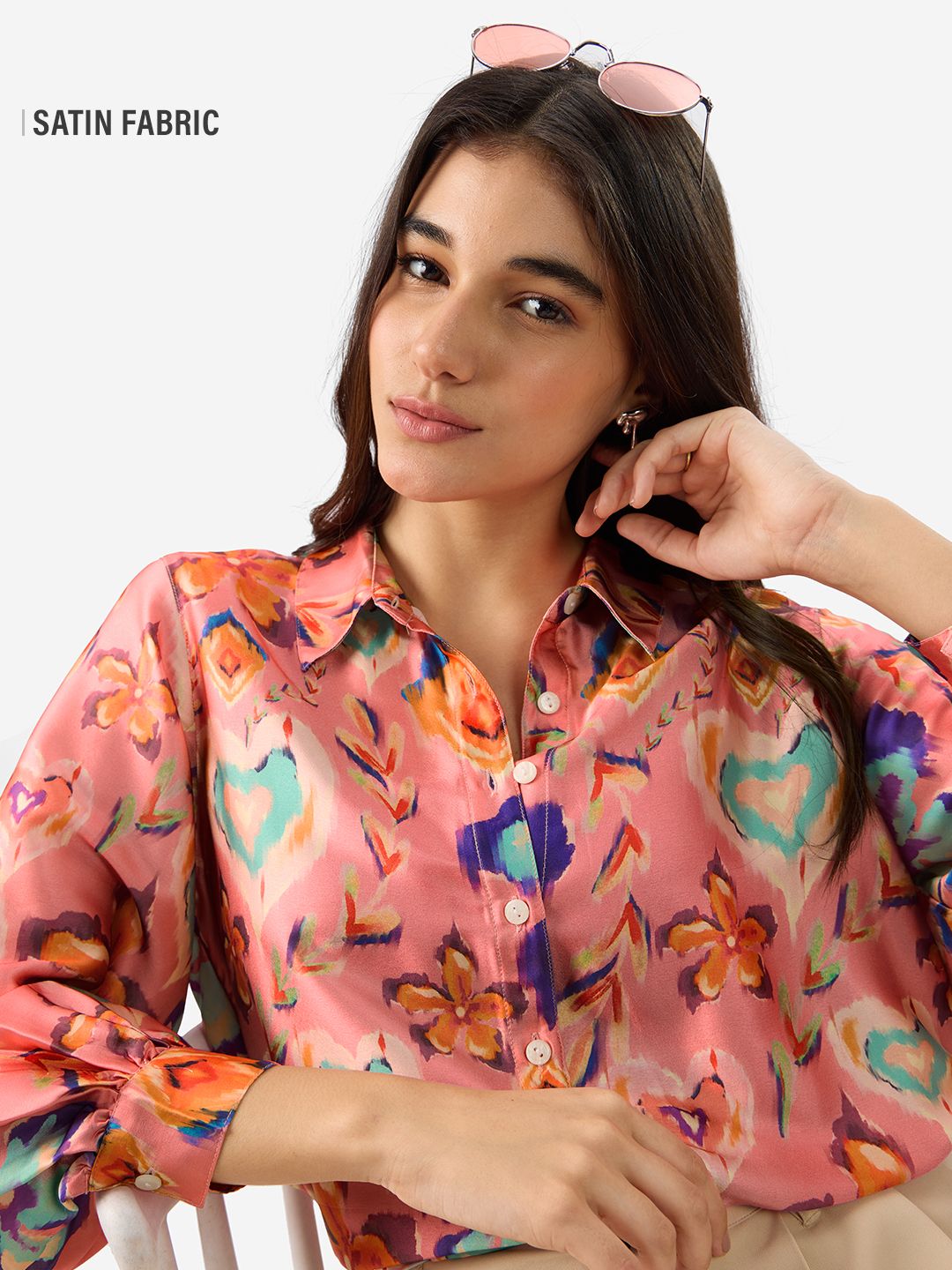 Satin Shirt: Floral Ink Women Relaxed Shirts