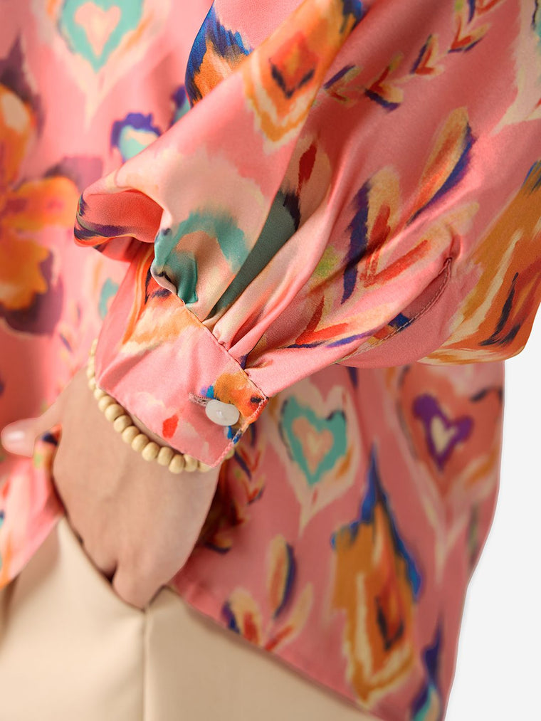 Satin Shirt: Floral Ink Women Relaxed Shirts