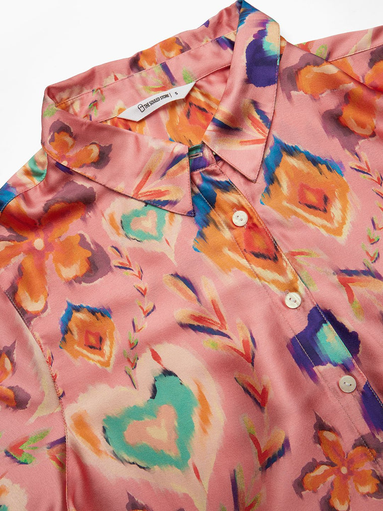 Satin Shirt: Floral Ink Women Relaxed Shirts