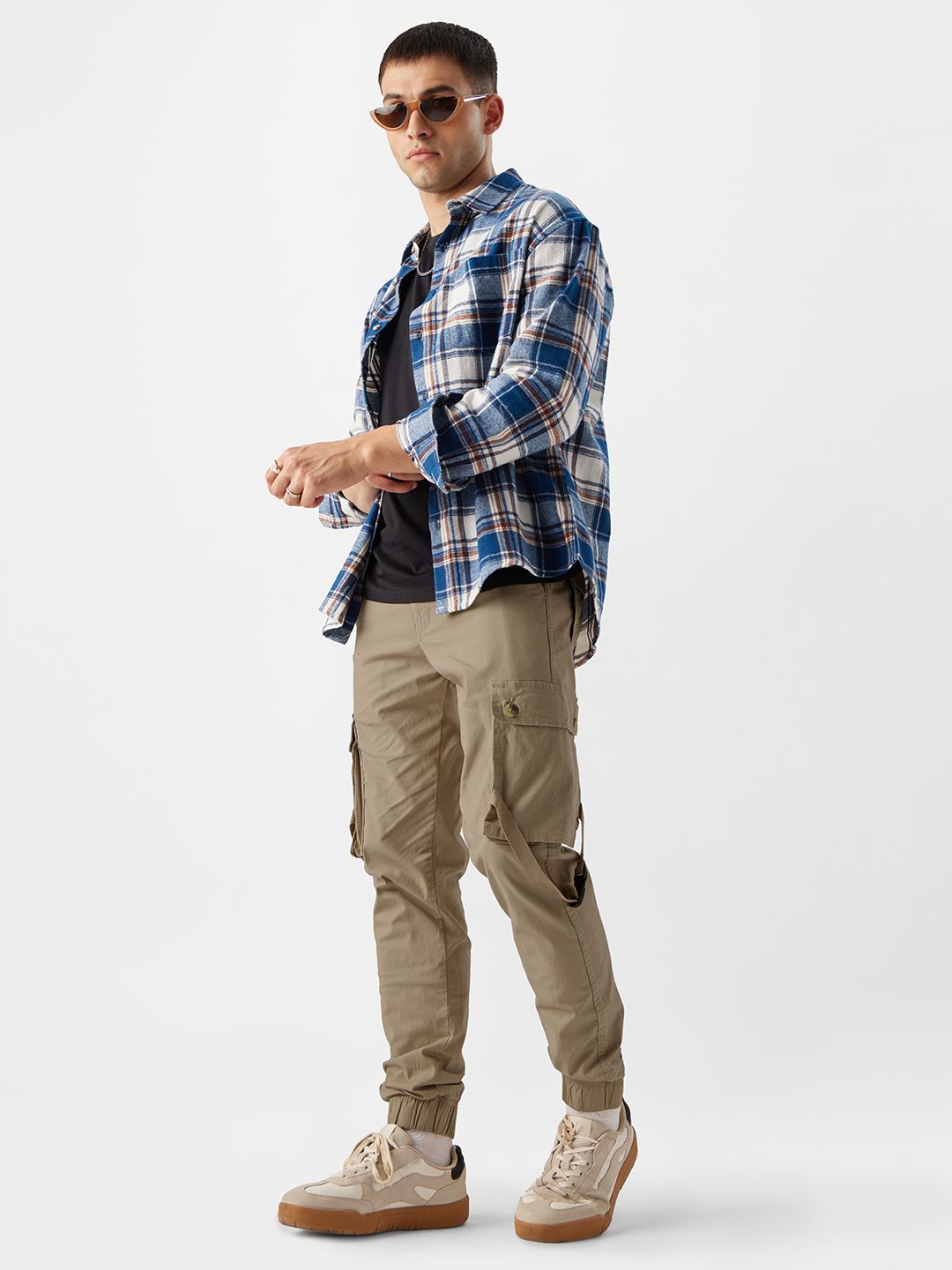 Solids: Beige Men Cargo Joggers