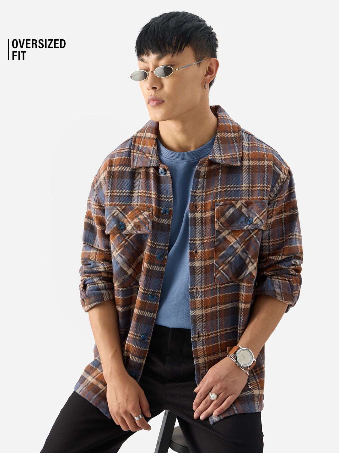 Plaids: Orion Brown Men Flannel Shackets