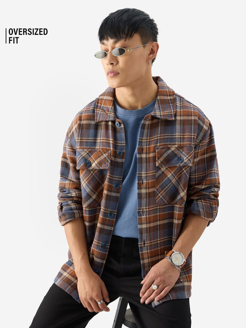 Plaids: Orion Brown Men Flannel Shackets