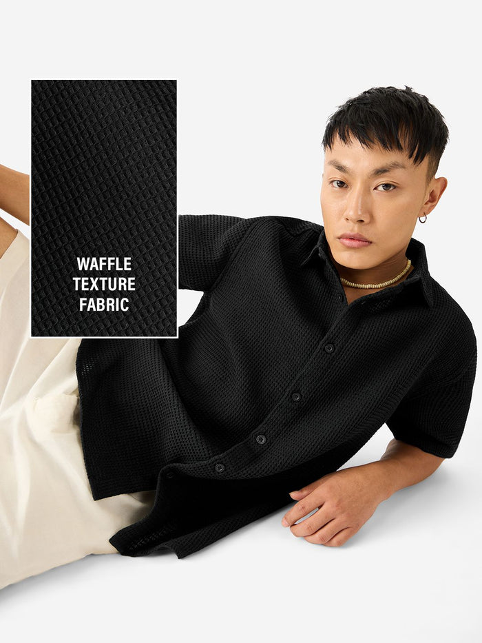 Solids: Midnight Black Men Textured Shirts